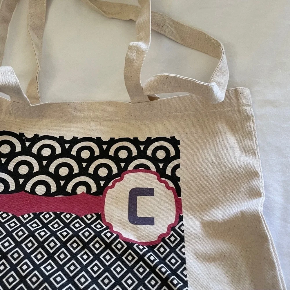 C Initial Monogram Canvas Tote Bag